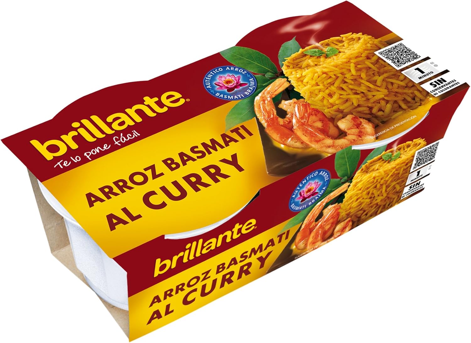 Brillante Plato Preparado Arroz Basmati al Curry Paquete de 2 x 125