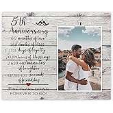 ZENNLAB 5th Anniversary Picture Clip Frame, Gifts for Couple 5th Anniversary, Wife 5th Wedding Anniversary Present from Husband, Gifts for Him/Her Wood Anniversary, Five Years Down Forever to Go