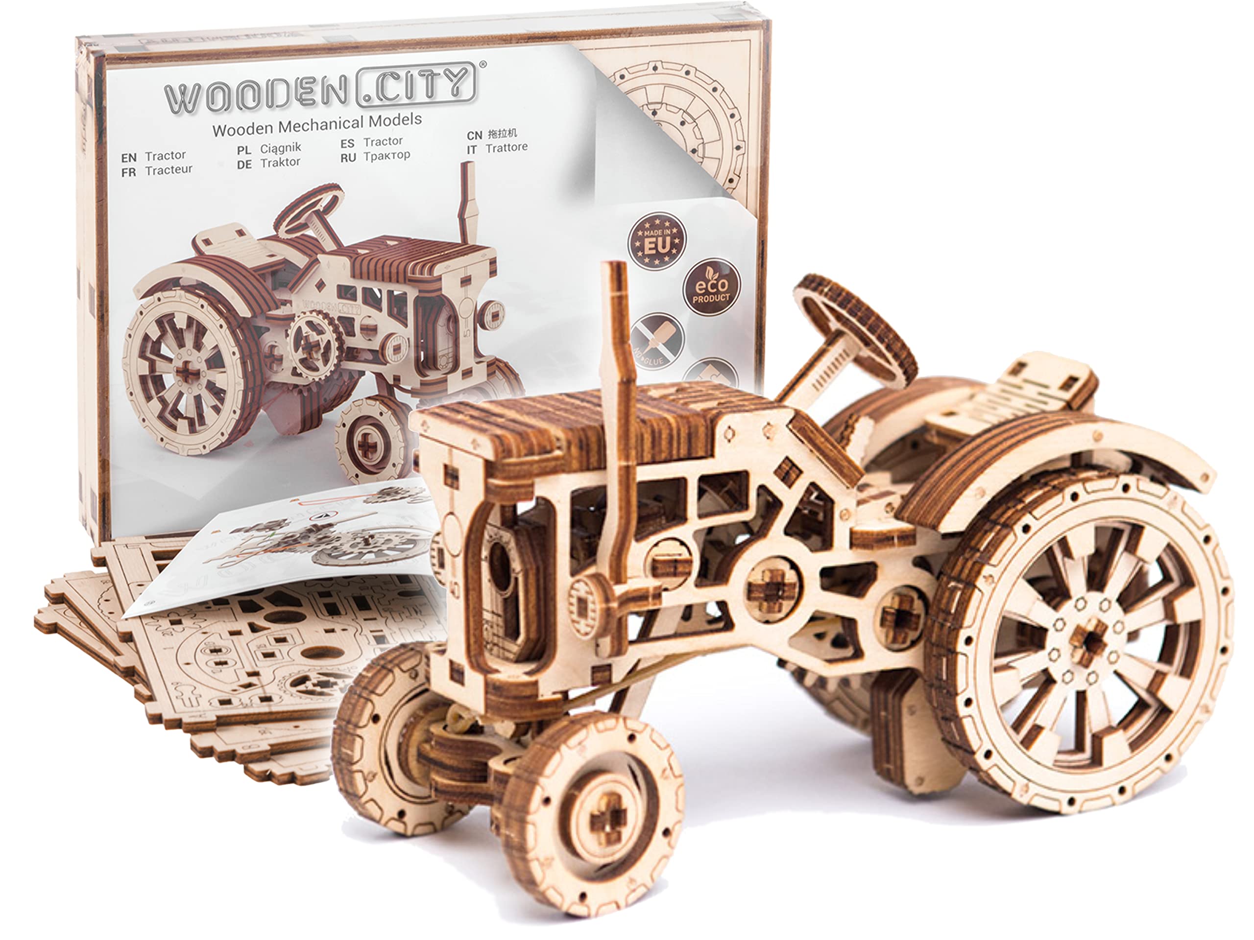 WOODEN.CITY 3D Wooden Puzzle Tractor, Mechanical Model Kit - 1:20 Scale, Models to Build for Adults, Wooden Mechanical DIY Kit, Gift Idea for Birthdays Christmas Father's Day