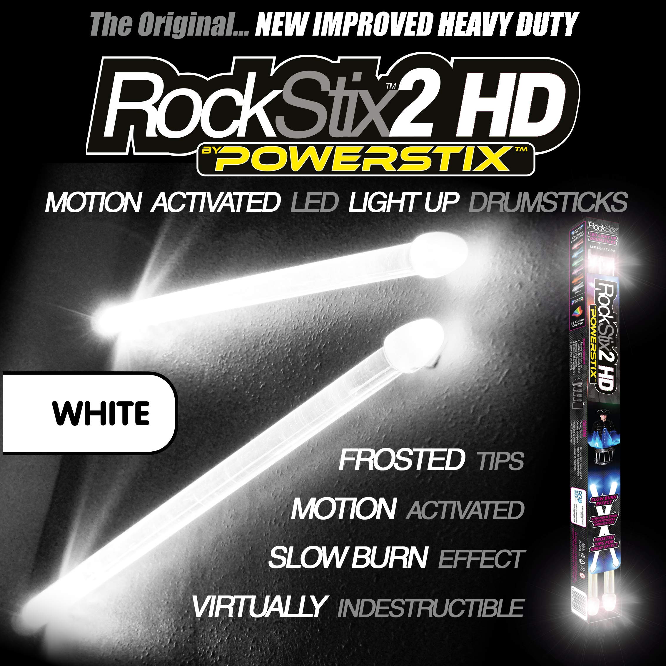 ROCKSTIX ULTRA BRIGHT WHITE - LED LIGHT UP DRUM STICKS FIRESTIX