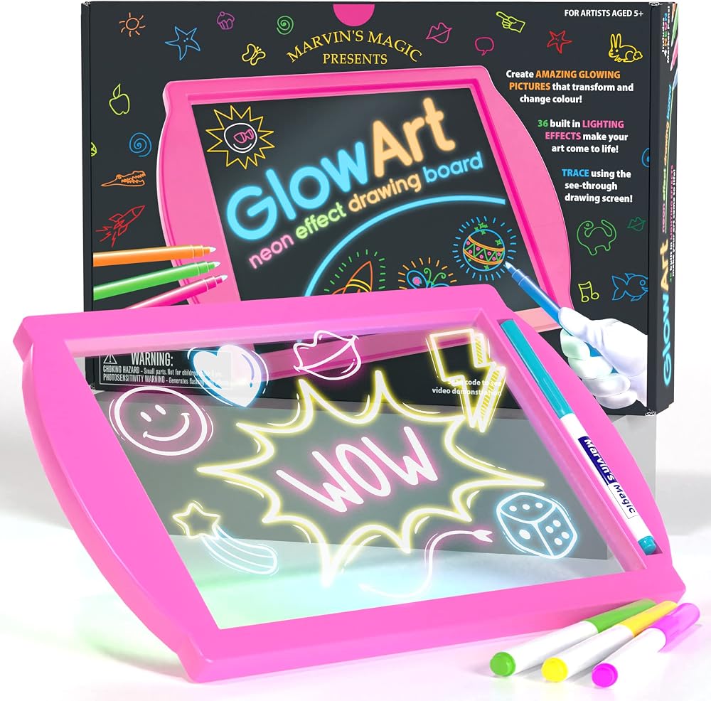 Marvin's Magic Glow Art LED Drawing Board Pink Light Up Pad 4 Pens Ages 5+