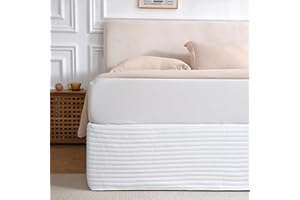 Houieso Queen Size White Bed Skirt with 14-Inch Drop, Easy Fit Wrap-Around Cover for Bed, Wrinkle-Free and Fade-Resistant Box Spring Cover.(White Stripes, Queen)