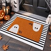 SELORY Halloween Door Mat 2 Piece Set,Layered Ghost Welcome Mat for Front Door Porch Rug
