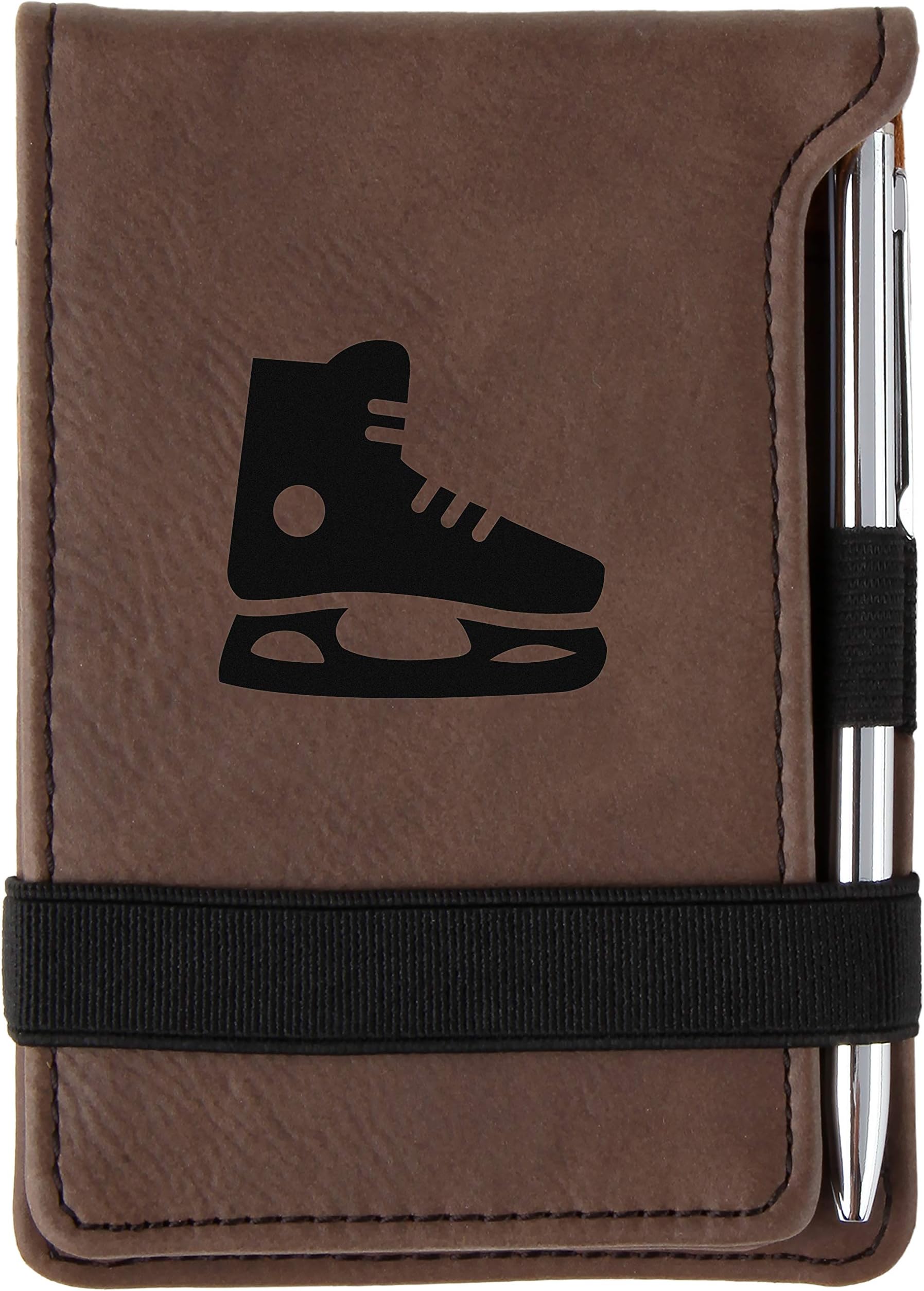 Hockey Skate Engraved Leather Personalized Mini Notepad With Pen