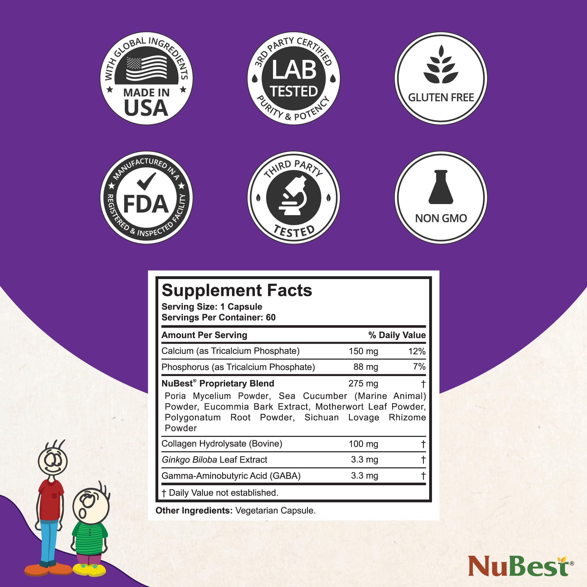 NuBest Tall | Support Bone Strength, Bone Health, Enhanced Immune and Whole Body Wellness with Calcium, Collagen, and Herbs for Ages 5+ & Teens | 60 Capsules