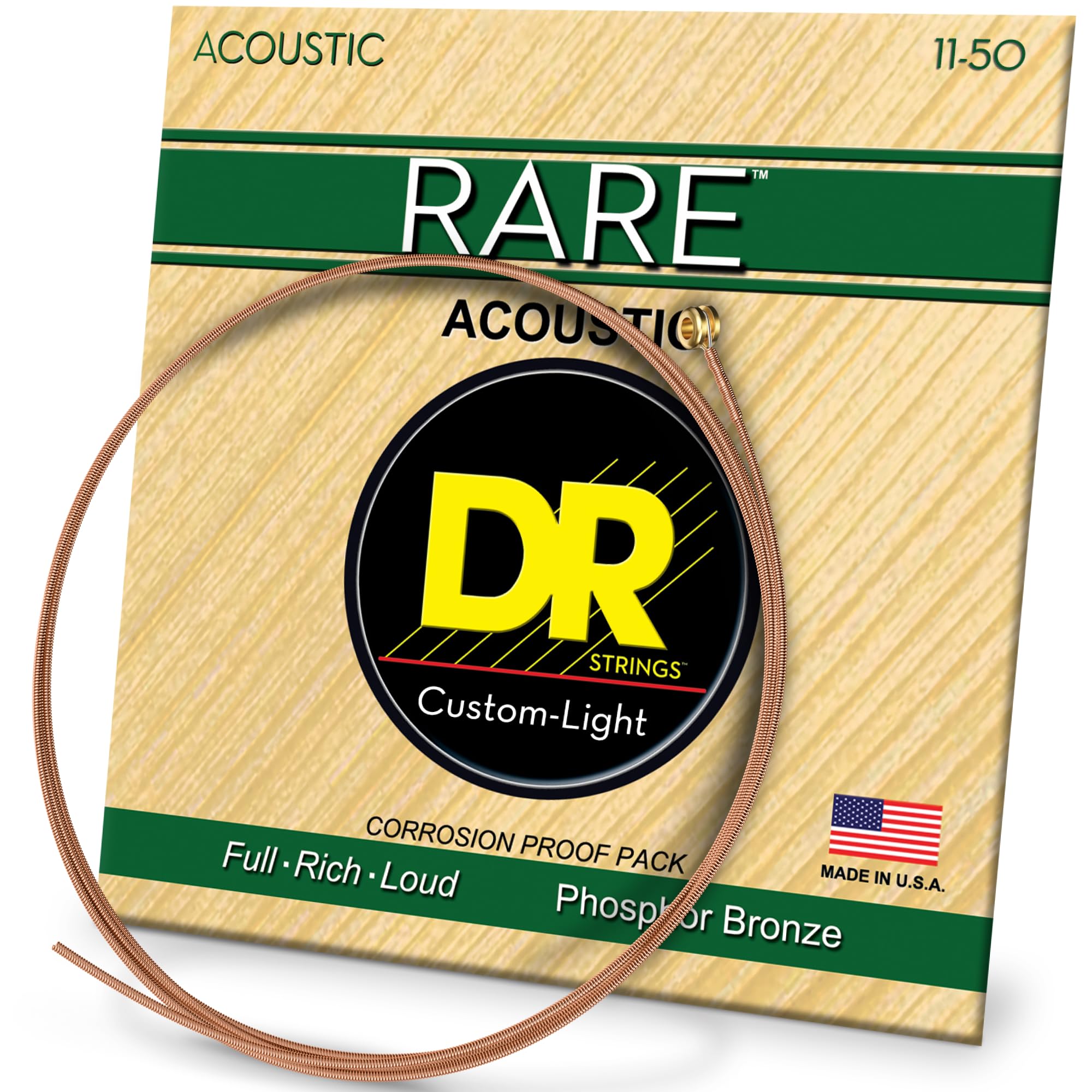 DR RPML-11 Strings RARE™ - Phosphor Bronze Acoustic Guitar Strings: Custom Light 11-50