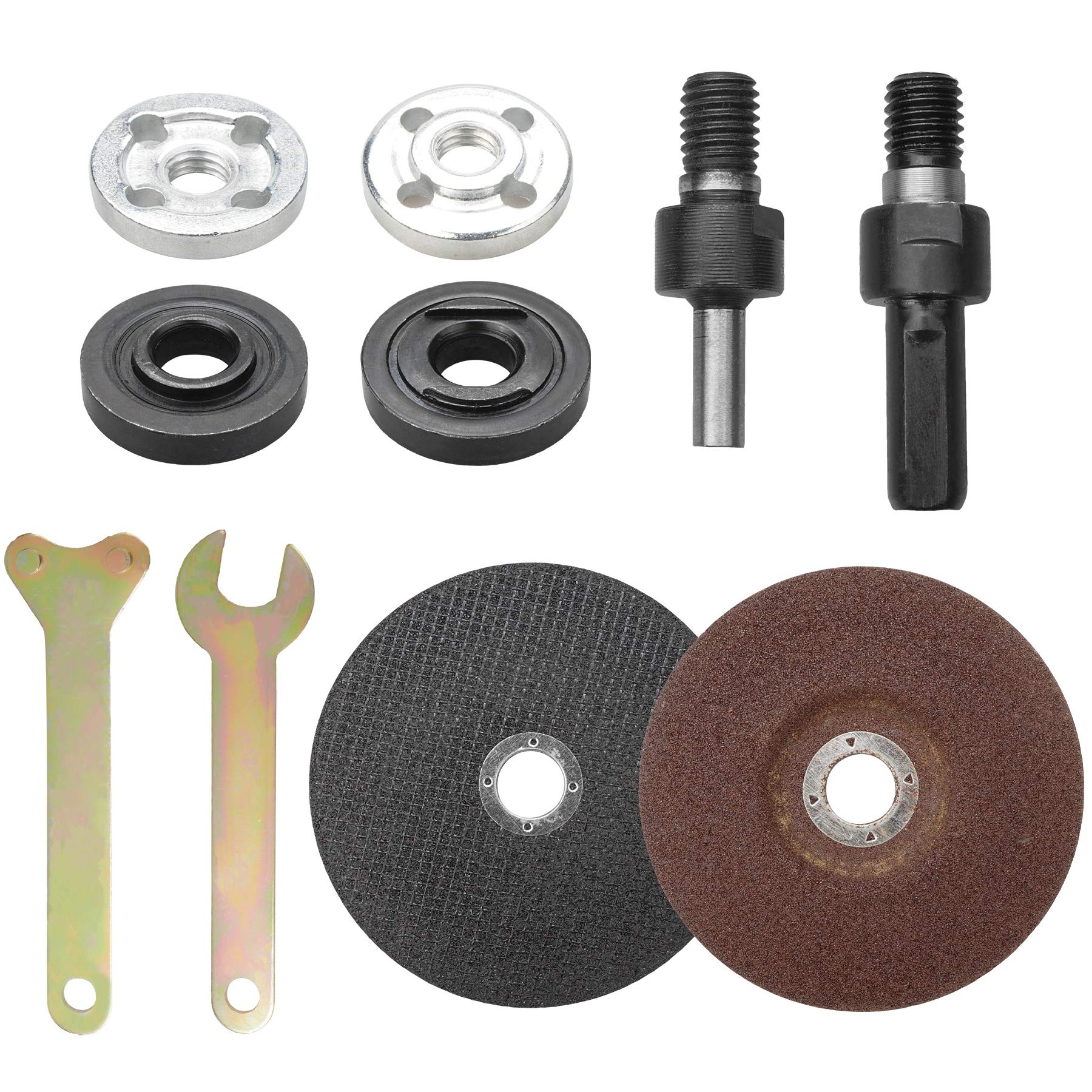 YEYIT 10Pcs Accessories for Angle Grinder & Hand Drill - Connecting Rod, Spanner, Flange Nut, Cutting & Metal Grinding Discs, Tightening Devices