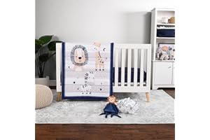 5-Piece Baby Nursery Bedding Set, Safari EXPRESSIONS – Reversible Milestone Blanket, 2 Soft Crib Sheets, Plush Buddy & Storag