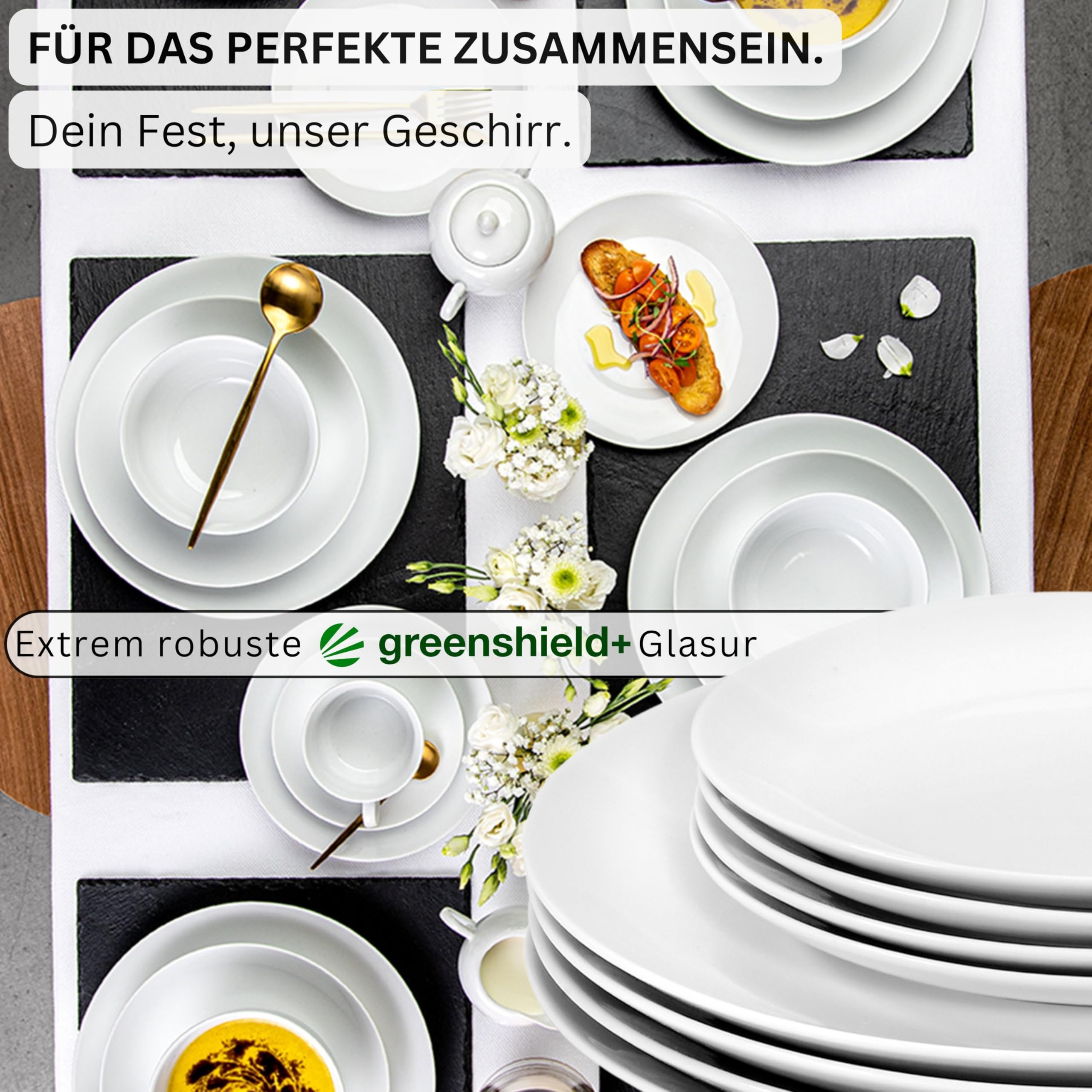 SÄNGER | Tafelservice New Port weiß, 18-teiliges Geschirrset für 6 Personen aus Porzellan, Hochzeitsteller, Speiseteller, Suppenteller | PREMIUM COLLECTION 3