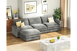 Homall 119" Modular Sectional Sofa, L Shaped Sofa Couch with Reversible Ottoman, DIY Combination Chenille Deep 3-Seat Cloud Couch for Living Room, Apartment (Light Grey, L Shaped Sofa)