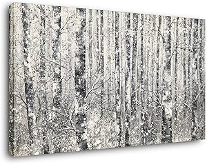 Yihui Arts Modern Black and White Forest Painting on Canvas Hand Painted Tree Wall Art Pictures for Living Room Decoration