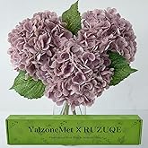 YalzoneMet 3 Pcs Vintage Mauve Hydrangea Artificial Flowers Gray Purple 21'' Real Touch Latex Hydrangea Faux Flowers for Party Home Kitchen Bedroom Tables Centerpieces Fall Decor