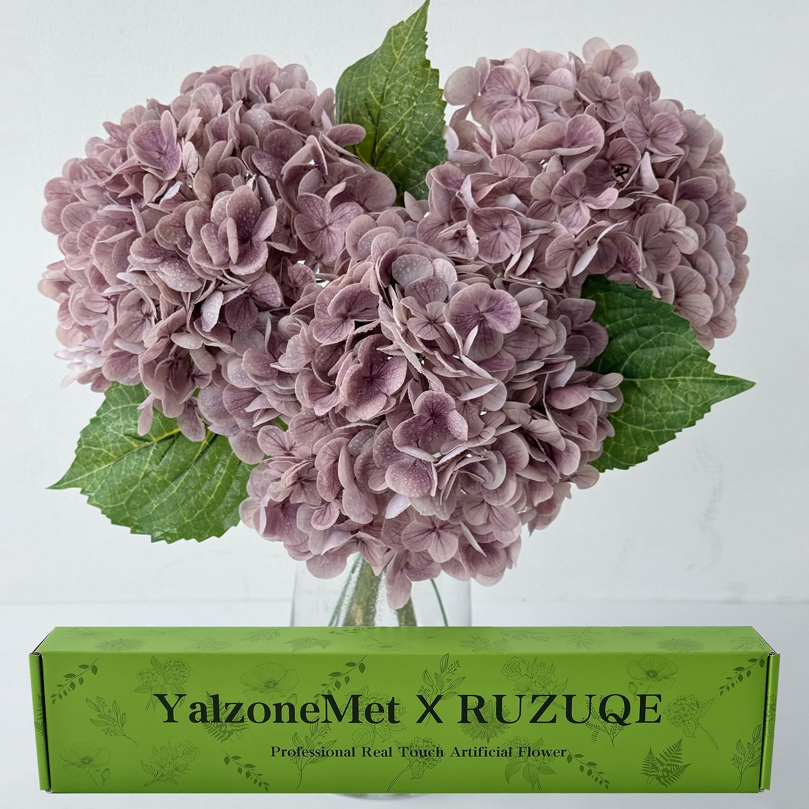 YalzoneMet 3 Pcs Vintage Mauve Hydrangea Artificial Flowers Gray Purple 21'' Real Touch Latex Hydrangea Faux Flowers for Party Home Kitchen Bedroom Tables Centerpieces Fall Decor