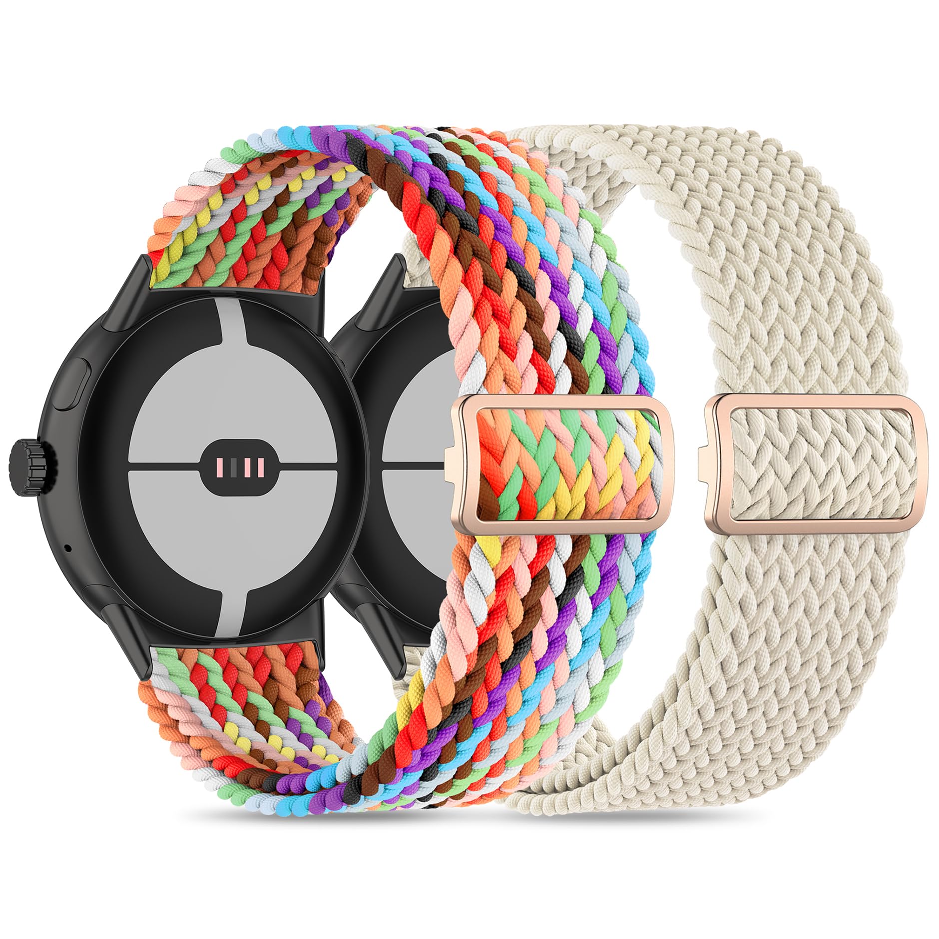 EverAct 2 Pack Braided Nylon Elastic Stretchy Sport Loop Compatible With Google Pixel Watch 1, 2, 3 (41mm) for Women and Men