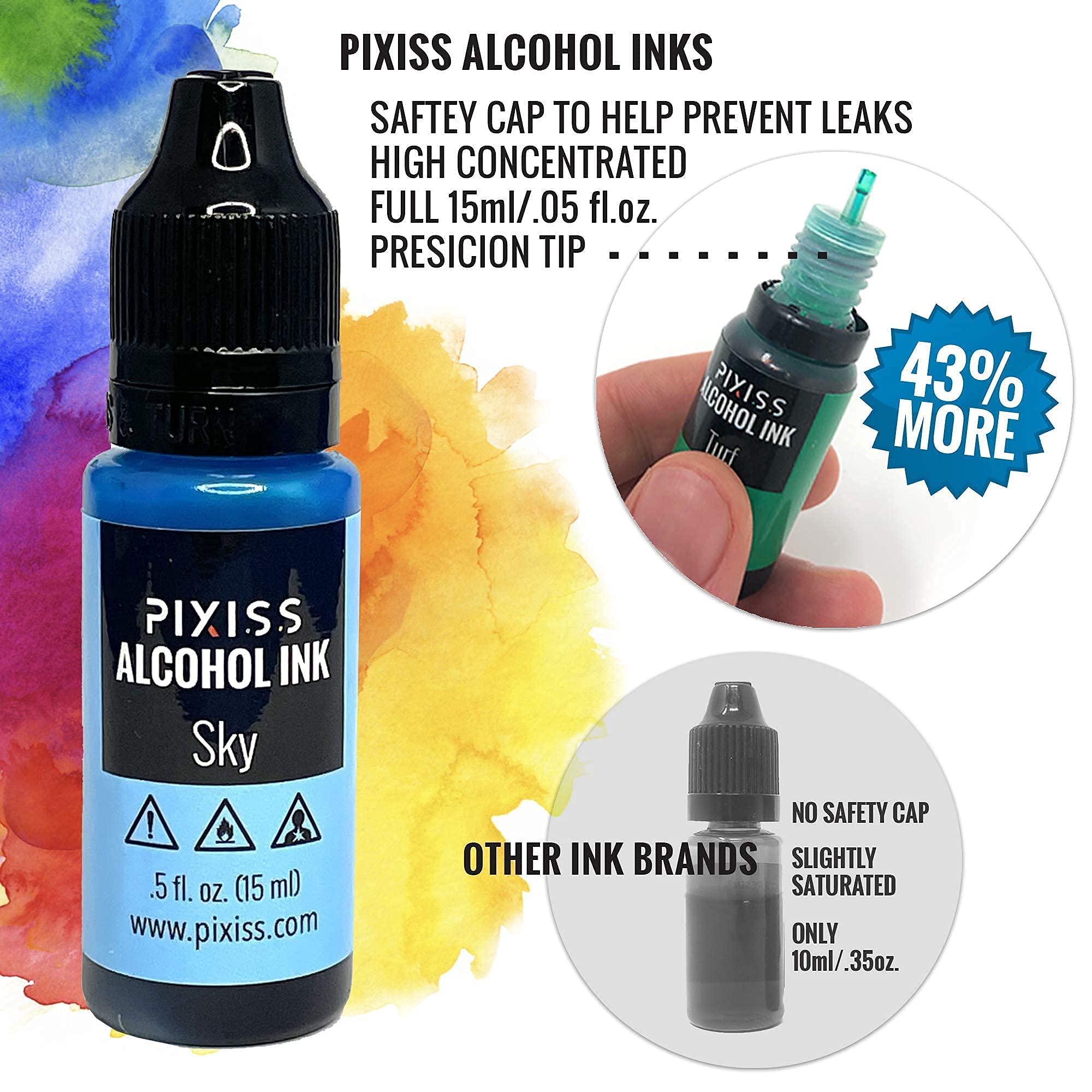 Pixiss Alcohol Ink Set - 25 Large Highly Saturated Colors and Pixiss Epoxy Resin Crystal Clear Casting Resin 17-Ounce Kit