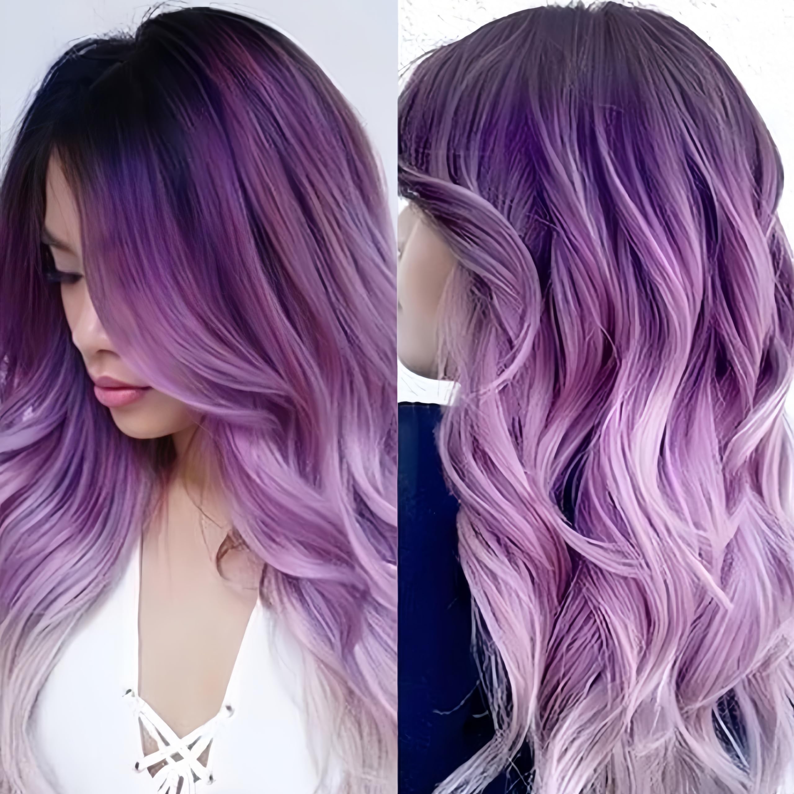 Siudus Ombre Purple Curly Long Wigs for Women Middle Part Wavy Synthetic Fiber Hair Wig Cosplay Costume Halloween Wig