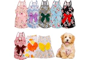 Fuyamp 8 Pcs Dog Floral Dress Pet Bowknot Princess Dress Summer Themed Hawaii Dog Dresses Holiday Dog Dress Cute Colored Flower Small Girl Dog Clothes Summer Sundress for Outdoor Walking (Medium)