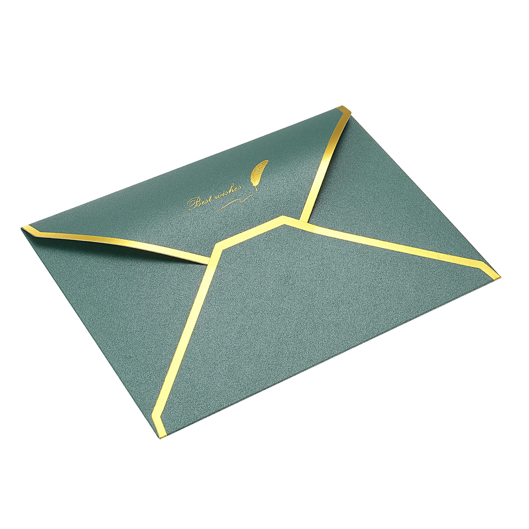 PATIKIL V Flap Envelopes, 20 Pack 7 x 5'' Luxury Style Gold Border Greeting Card Envelope for Invitations Weddings, Green