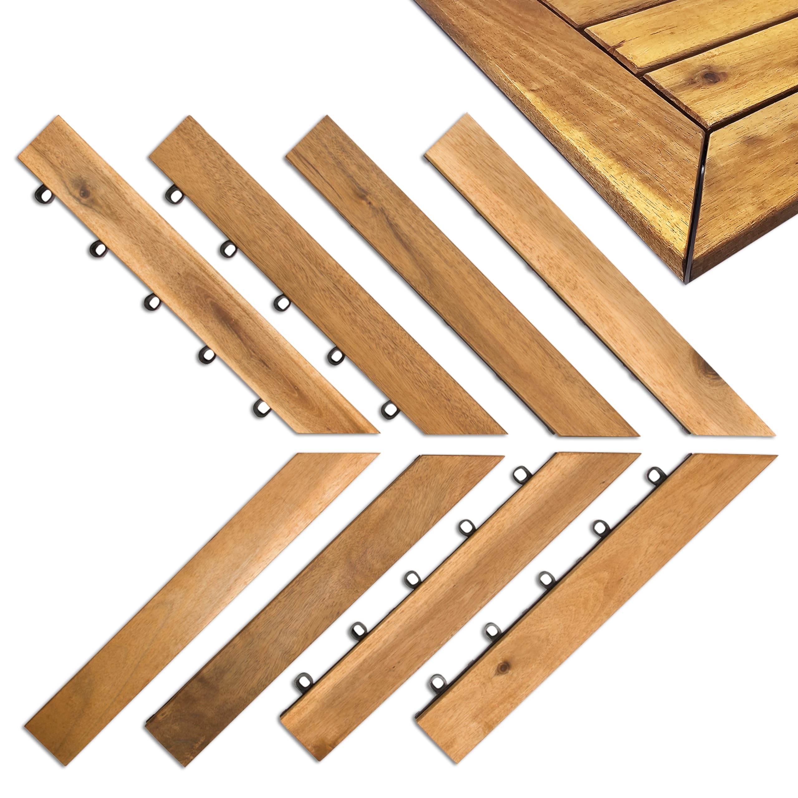 Photo 1 of Edges for Interlocking Deck Tiles | Snap Together Edge for Wooden Flooring | Floor Decking Tile Edge - 12 x 12 Acacia Hardwood Outdoor Flooring Patio, Wooden Floor Balcony (Edge Corner 8 Pack)