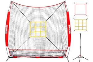 ZONLOLO 7x7 ft Baseball Net, Pitching & Batting Net with Batting Tee, Designed with Large Ball Collection System, 2 Strike Zones, Carry Bag, Baseball Softball Net for Batting Pitching Hitting and Throwing