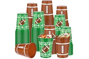 Kochorie 120 Pcs Football Plastic Cups 16 oz Disposable Thick Green Brown Cocktail Drink Cup Bulk Party Supplies for Tailgate Party Favor Game Day Birthday Decoration Sports Themed Event in 2 Designs