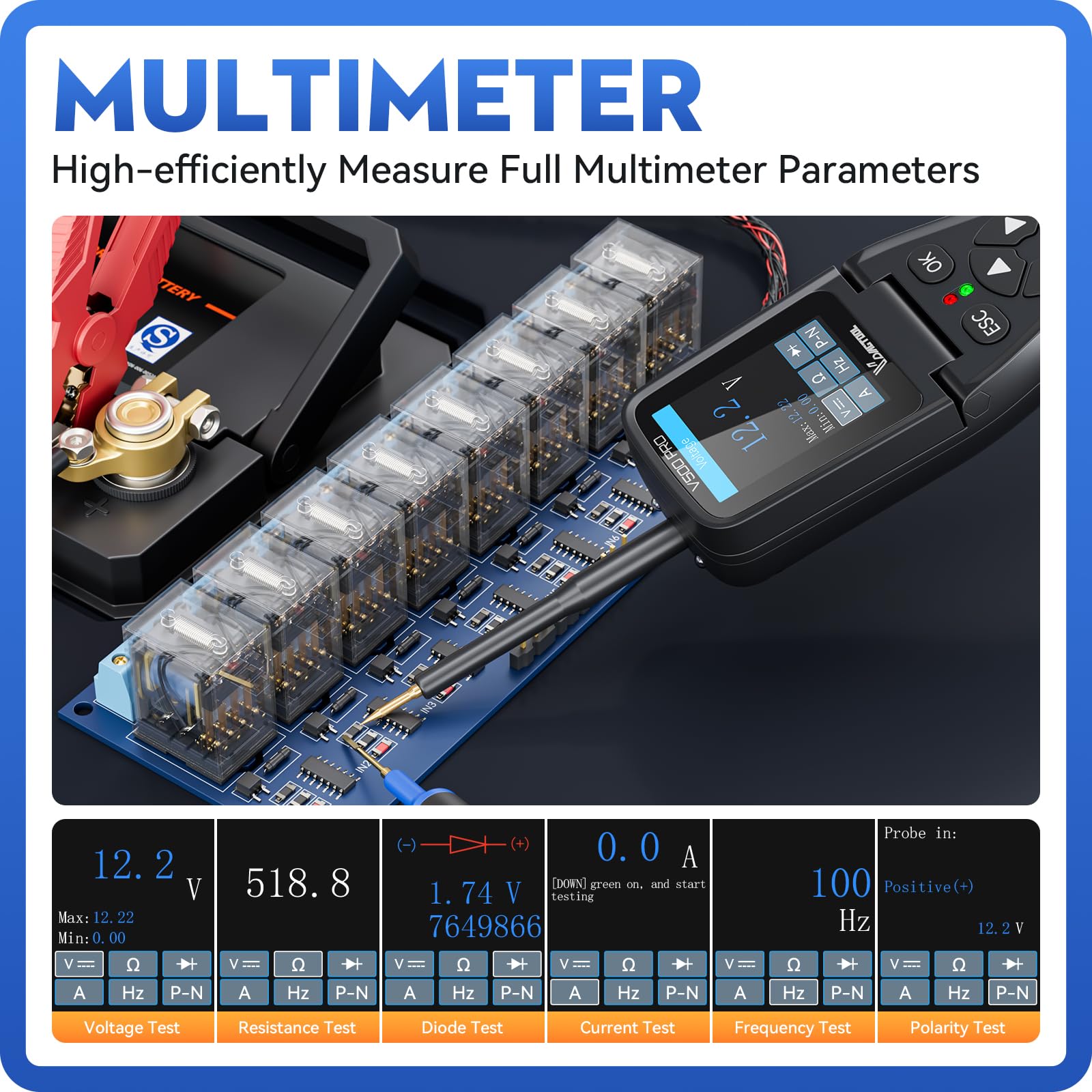 VDIAGTOOL V500 Pro Stromprüfer Messspitzen Auto,9V-30V Elektrische Leitungssuchgerät, Kfz Kabelbruch Öffnungs Kurzschlussfinder AC/DC Oszilloskop Multimeter Durchgangsprüf Relais Sicherungen Sprüfung 4