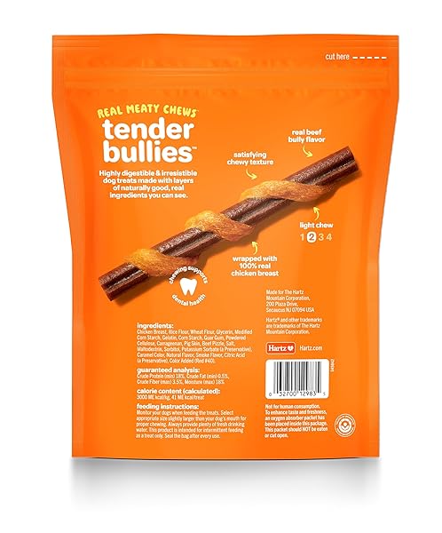 HARTZ OINKIES TENDER BULLIES WITH REAL CHICKEN BREAST & REAL BEEF BULLY STICK FLAVOR, HIGHLY DIGESTIBLE AND RAWHIDE-FREE, 20 COUNT