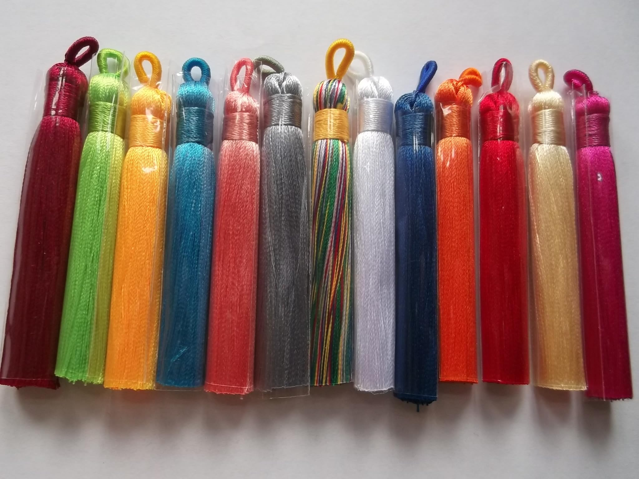 20 pcs - Mixed (Multicoloured) Silky Soft 8cm-9cm Tassels with Hanging Loops for Bookmarks Jewellery Keychains Pendant Decoration Crafts