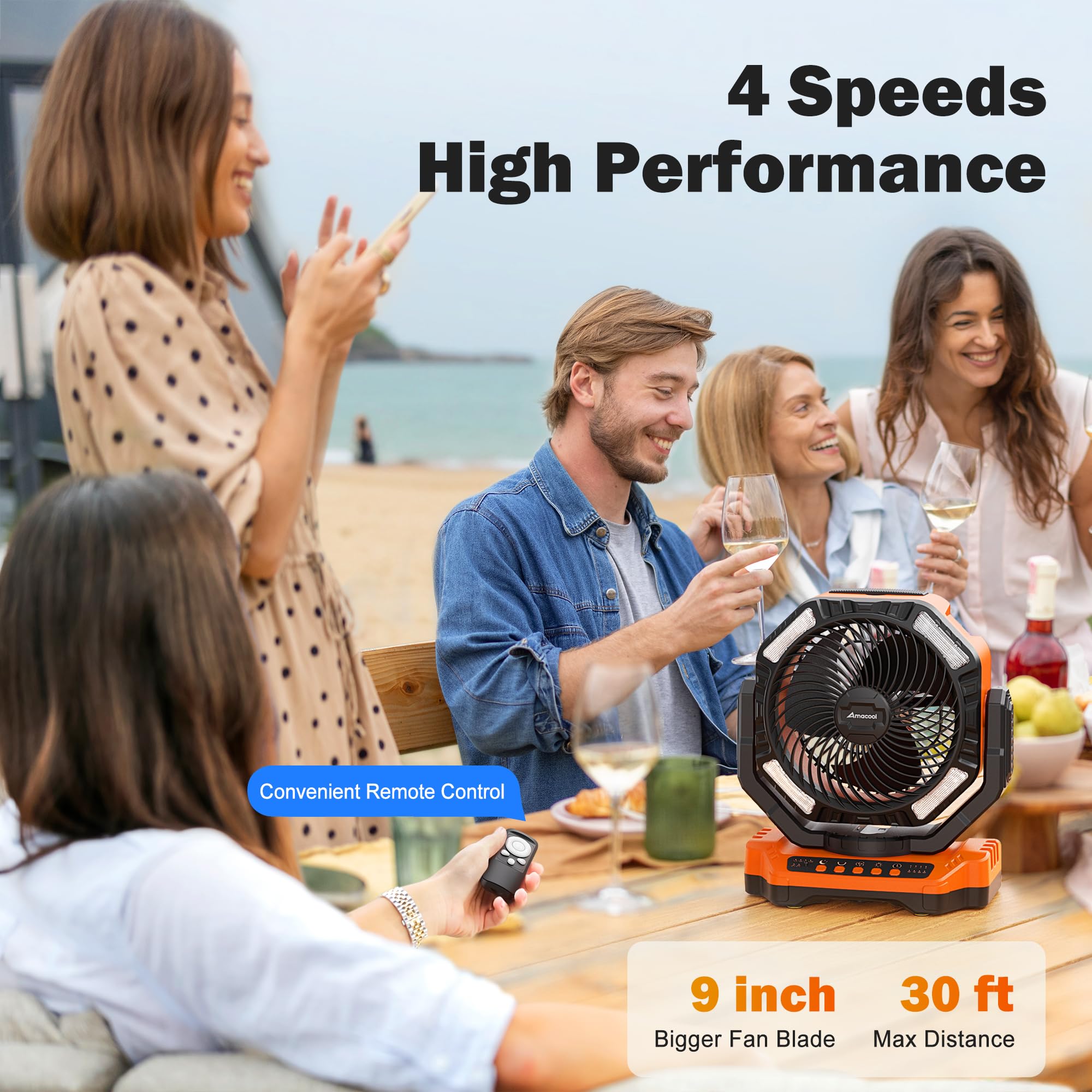 40000mAh Rechargeable Camping Fan, Battery Operated Fan with Light & Remote, 12