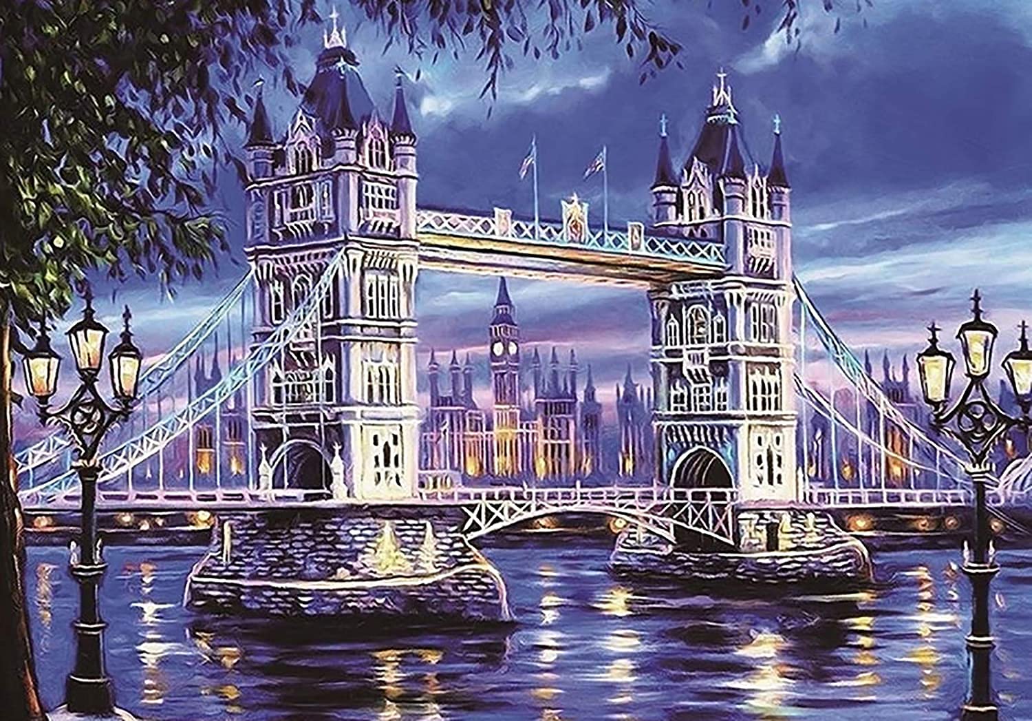 U/D 5D Diamond Painting Full Drill Round Rhinestone Embroidery Cross Stitch DIY London Big Ben London Bridge Kits for Adult Beginner fit for Home Wall Decoration,30 X 40cm (London B)