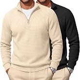 Ficerd 2 Pack Men's Waffle Big and Tall Quarter-Zip Pullovers | Cotton Blend Mock Neck Sweatshirts, 1/4 Zip Casual Sweaters, Lightweight Layering Friendly, Fall Winter, for Golf Travel