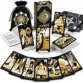 Pacify Black and Gold Tarot Cards for Beginners | 78 Classic Tarot Deck with Guidebook, Beginner Learning Tarot Card Set for Daily Reading, Self Spiritual Guidance