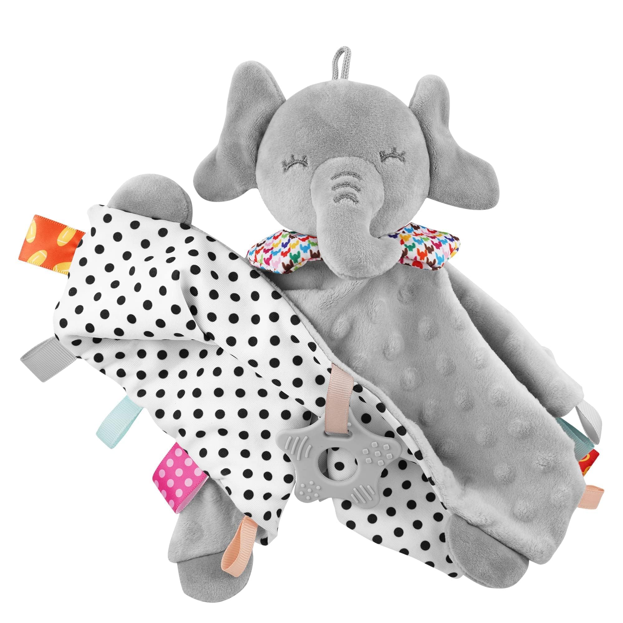 baby comforter Newborn Toy, Grey Elephant Security Blanket with Teether & Sensory Tags - Soft Minky Snuggle Lovie for Newborns, Boys & Girls - Ideal