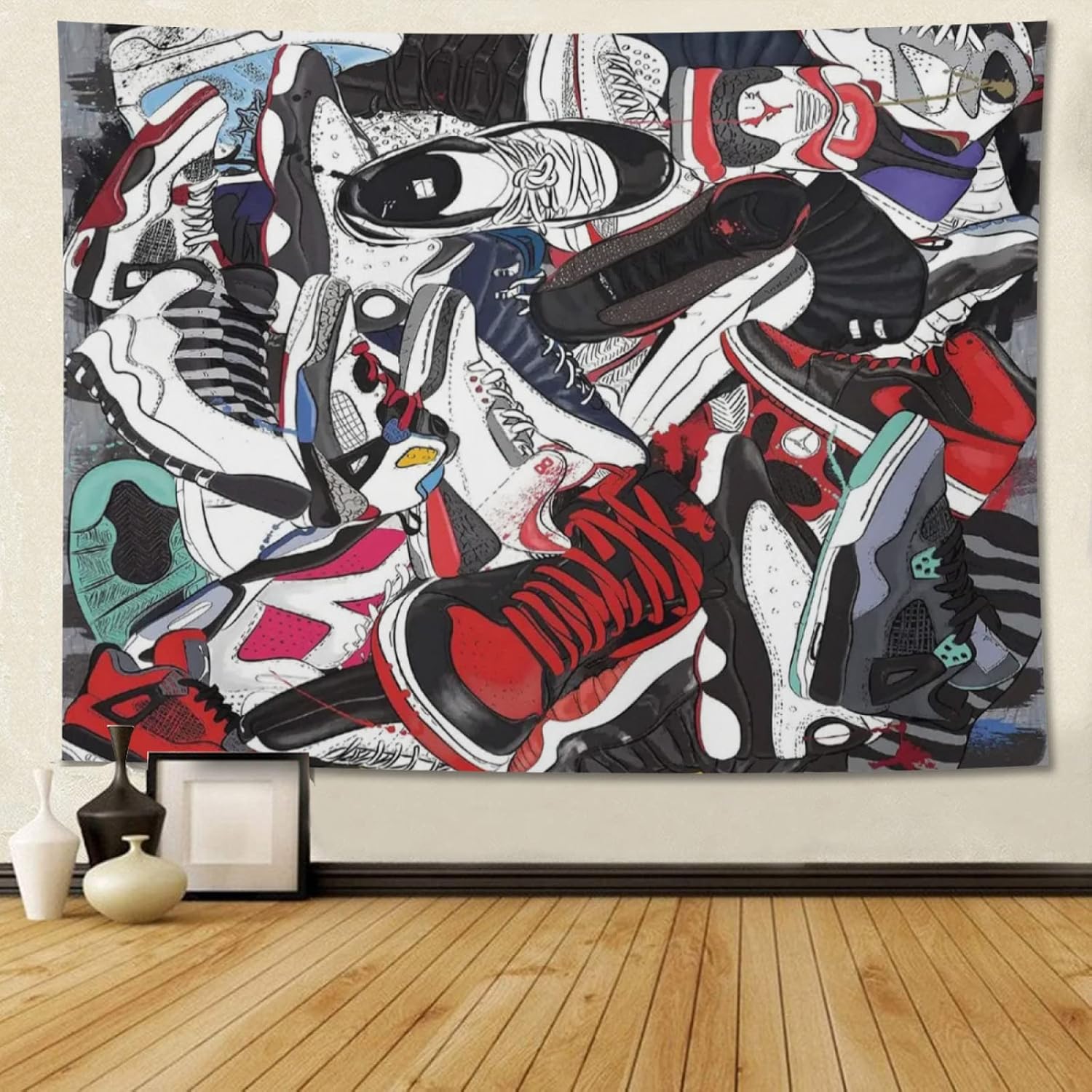 Tapestries - AFAME Retro Basketball Shoes Tapestry Sneaker Design Tapestry Photo backdrop Tapestries Wall Decor Kids Room Tapestry Decorations For Party Bedroom 40