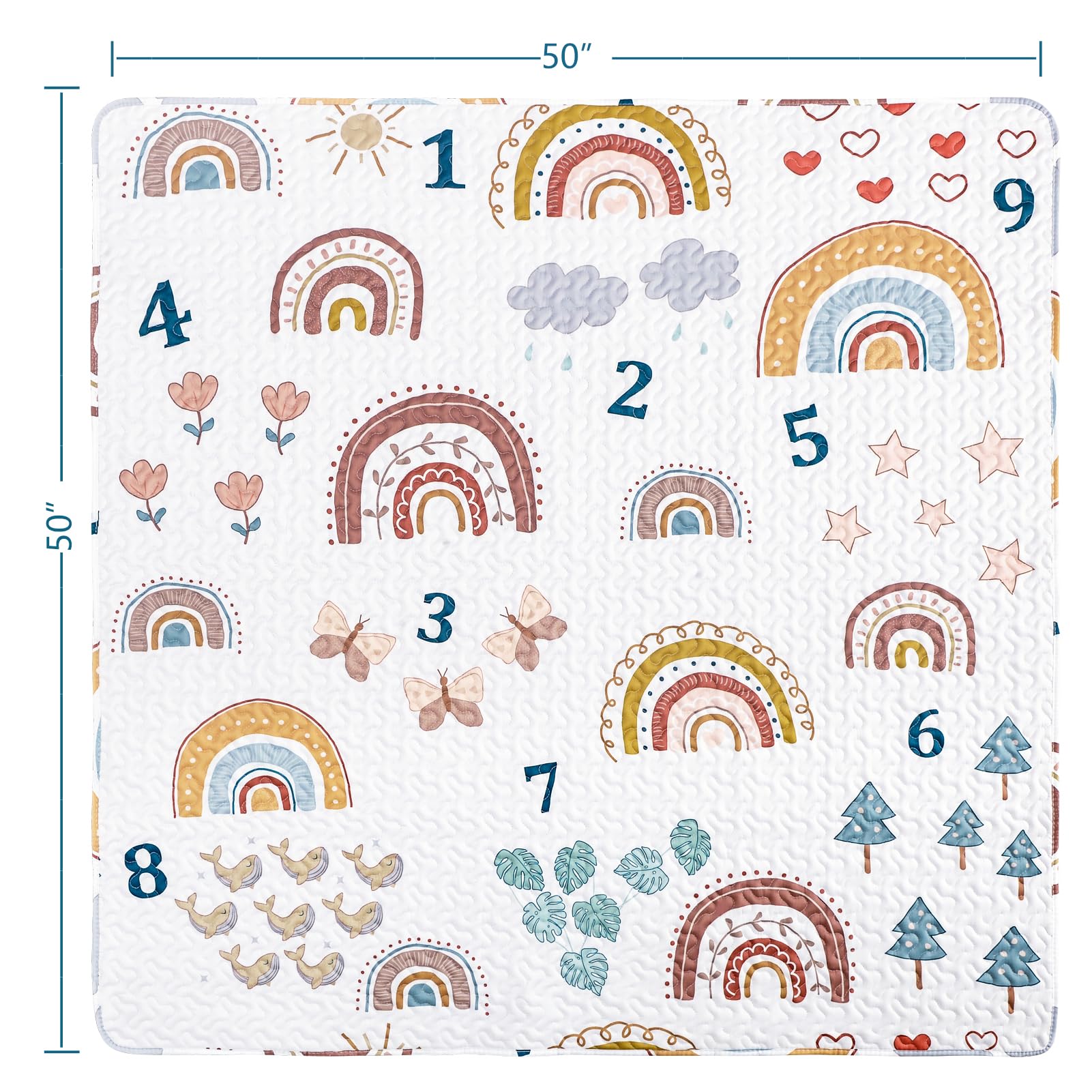 Boho Rainbow 50x50 Play Mat for Playpen, Washable Portable Baby Floor Playmat, Non Slip Foldabe Infant Crawling Mats, Tummy Time Mat Pad for Toddlers Baby Play Pen Mats for Home Or Travel