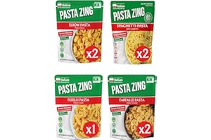 Pasta Zing Microwavable Variety Pasta Pack of 7 | 2x Elbow | 2x Farfalle | 2x Spaghetti | 1x Fusilli Pasta | Microwave Pasta Ready To Eat in 60 Sec - Fully Cooked -100% Durum Wheat 7.05 Ounce