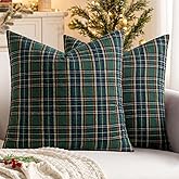 MIULEE Christmas Set of 2 Scottish Tartan Plaid Throw Pillow Covers Farmhouse Classic Decorative Outdoor Square Cushion Cases for Decor Sofa Couch 18x18 Inch, Green