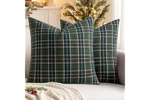 MIULEE Christmas Set of 2 Scottish Tartan Plaid Throw Pillow Covers Farmhouse Classic Decorative Outdoor Square Cushion Cases for Decor Sofa Couch 18x18 Inch, Green