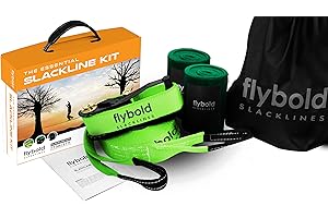 Flybold Slackline Kit - 57ft Slackline with Tree Protectors and Carry Bag - Backyard Tightrope and Ninja Obstacle Course for Kids and Adults - Easy Setup for Balance Training and Core Strength