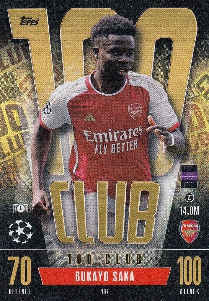 Topps Match Attax 2023 2024 Bukayo Saka 100 Hundred Club Trading Card