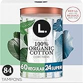 L. Cotton Tampons Regular/Super Absorbency Multipack, Contains an Organic Cotton Core, Made Without Synthetic Pesticides, or 