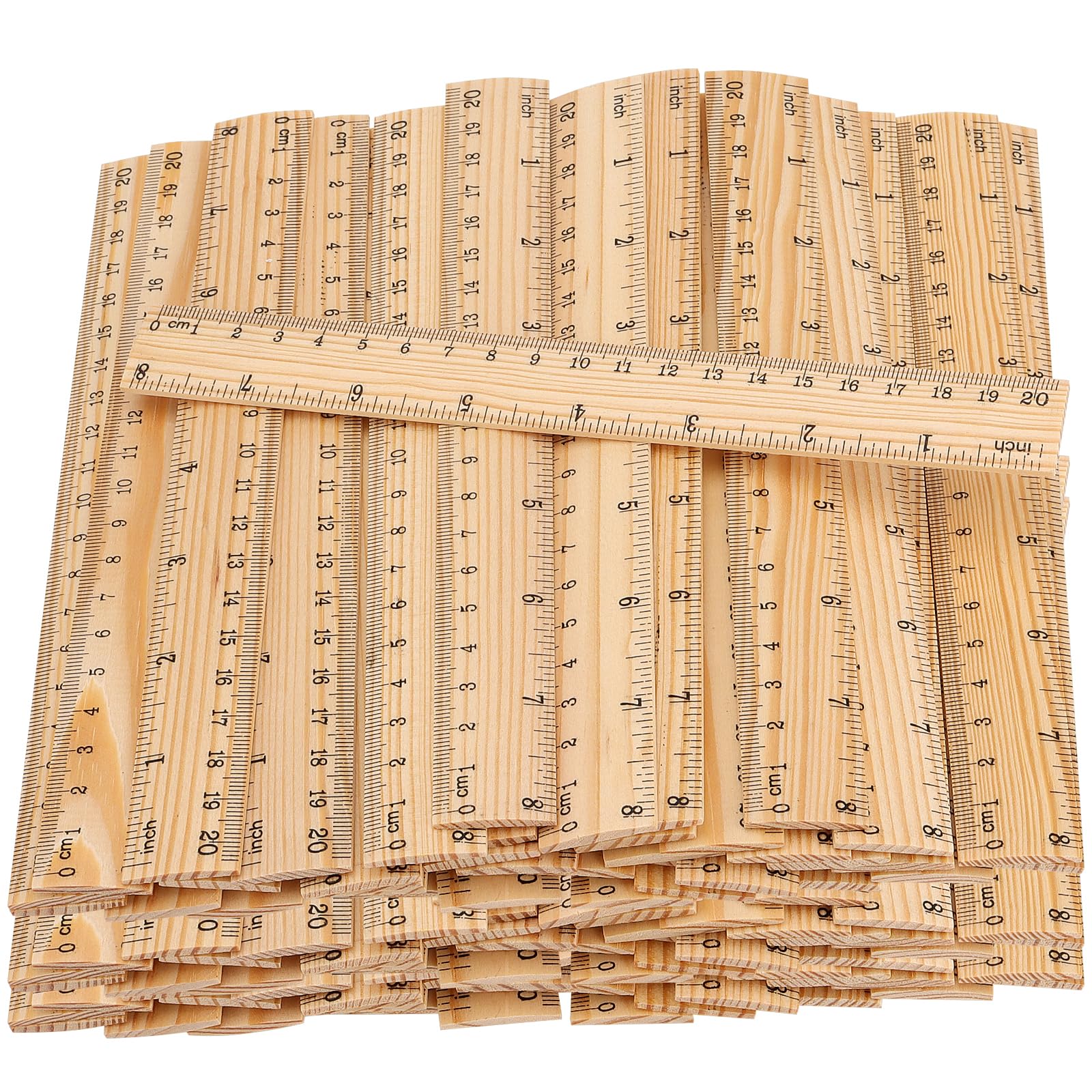 MUKCHAP 72 PCS 20cm Wooden Ruler, 8 Inch Double Scales Wood Rulers, Flat Straight Ruler Measuring Tool for Home Office Measurements
