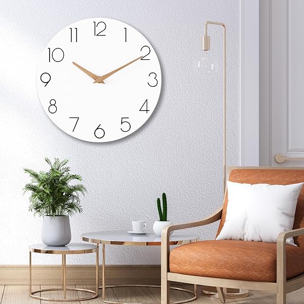 CICININC WALL CLOCK, 16 INCH WOODEN BATTERY OPERATED WALL CLOCKS SILENT NON-TICKING, DECORATIVE WHITE CLOCK FOR LIVING ROOM, BEDROOM, KITCHEN, HOME, OFFICE, SCHOOL, HOTEL