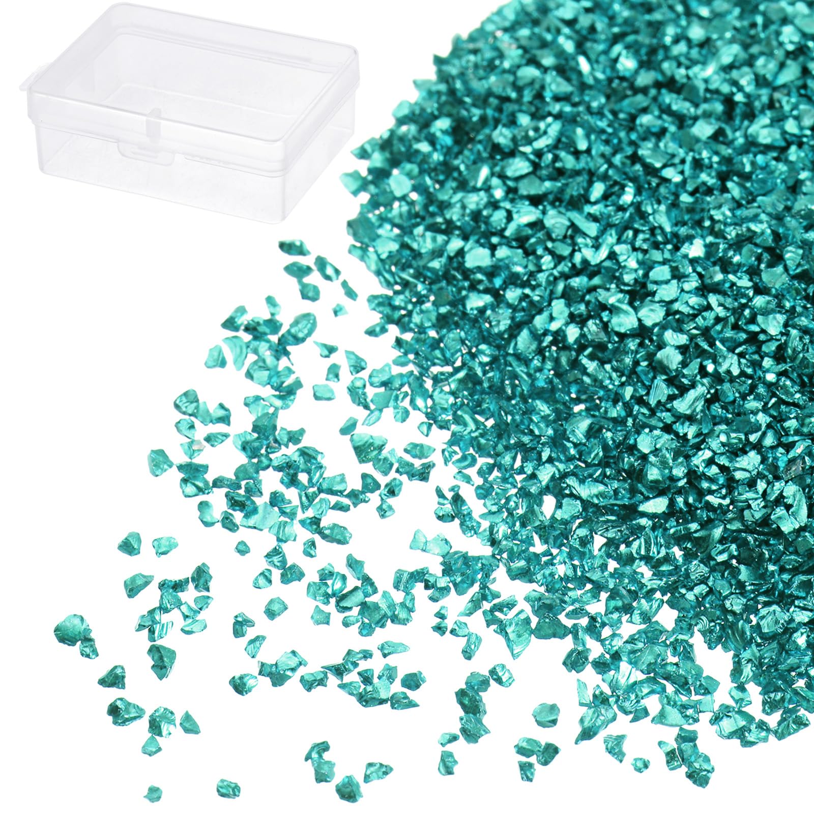 Kozelo Crushed Glass Chips - [1-3mm x 50g] Irregular Metallic Glass Light Green for DIY Decoration Nail Art Use, Electroplated Surface