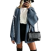 Huaqiao Womens Cardigan Sweaters Long Sleeves V Neck Chunky Knit Coats Open Front Loose Outerwear