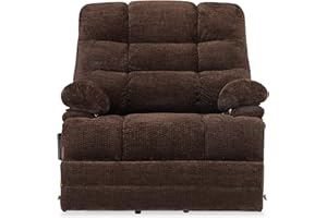 Irene House 9505L Big Tall Man Power Lay Flat Lift Recliner Extra Large Oversized Wide Heat Massage Dual Motor Up to 500 LBS Electric Chairs Bed,Extended Footrest(Chenille,Brown)