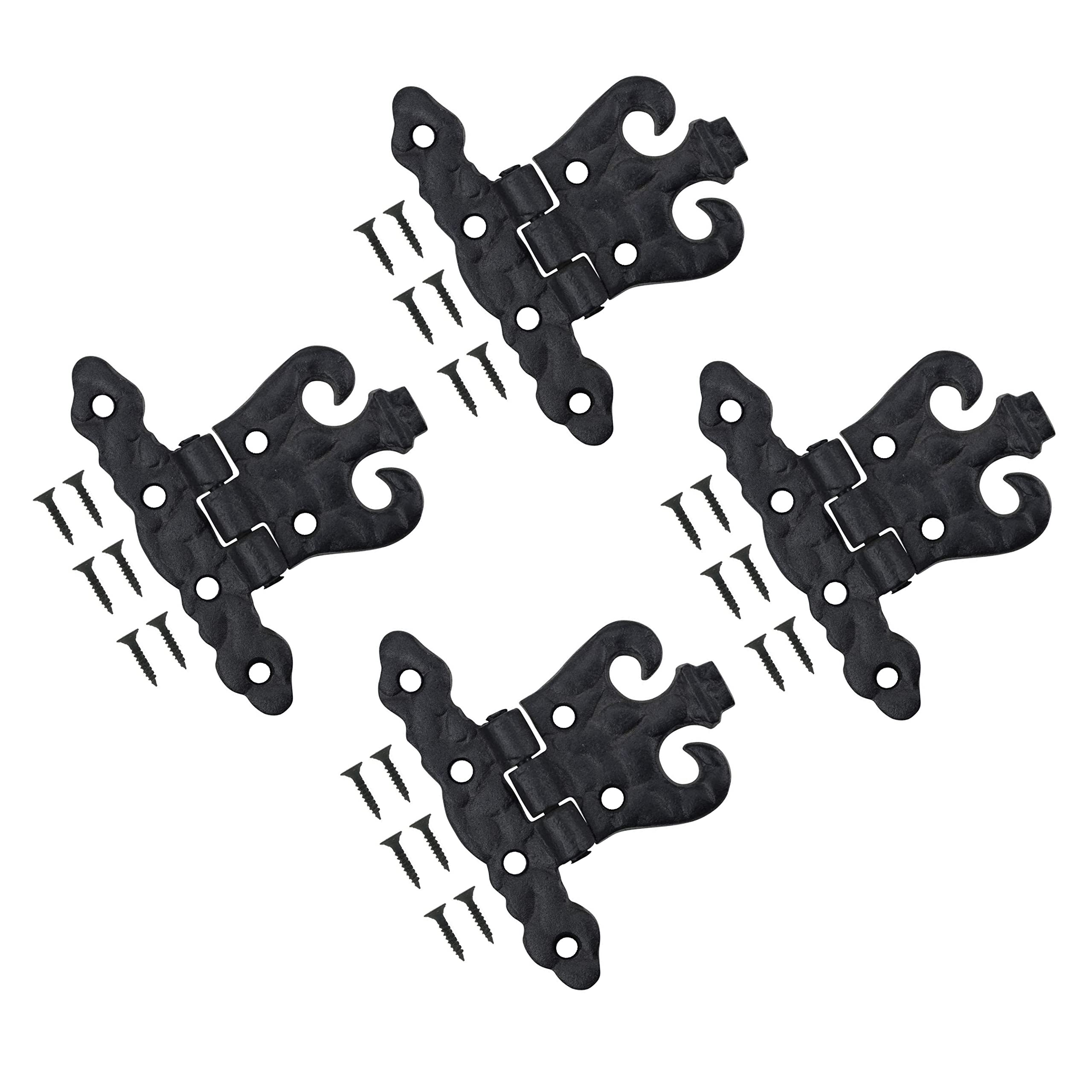 TERF® 110mm Traditional Vintage Style Antique Black Fancy Door Hinges 110mm [4.33 inch] Folding For Home Furniture Bathroom Cabinet Window Wardrobe Showcase Doors Including Fixing Screw - Pack of 4
