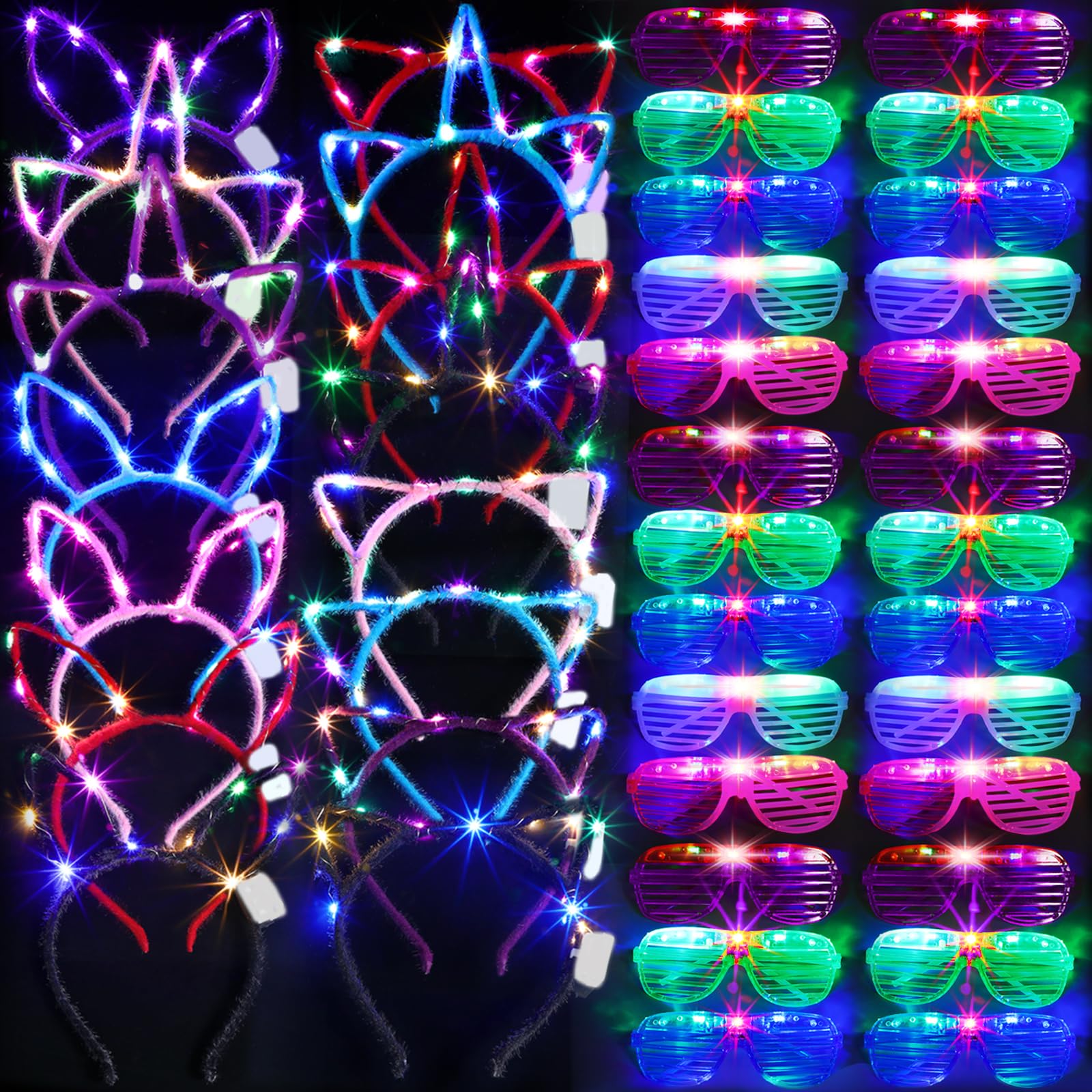 Photo 1 of Honoson 15 Pcs LED Light up Glasses 15 Pcs Cat LED Cute Headband Cat Ears Sunglasses Glow in the Dark Party Supplies(Classic)