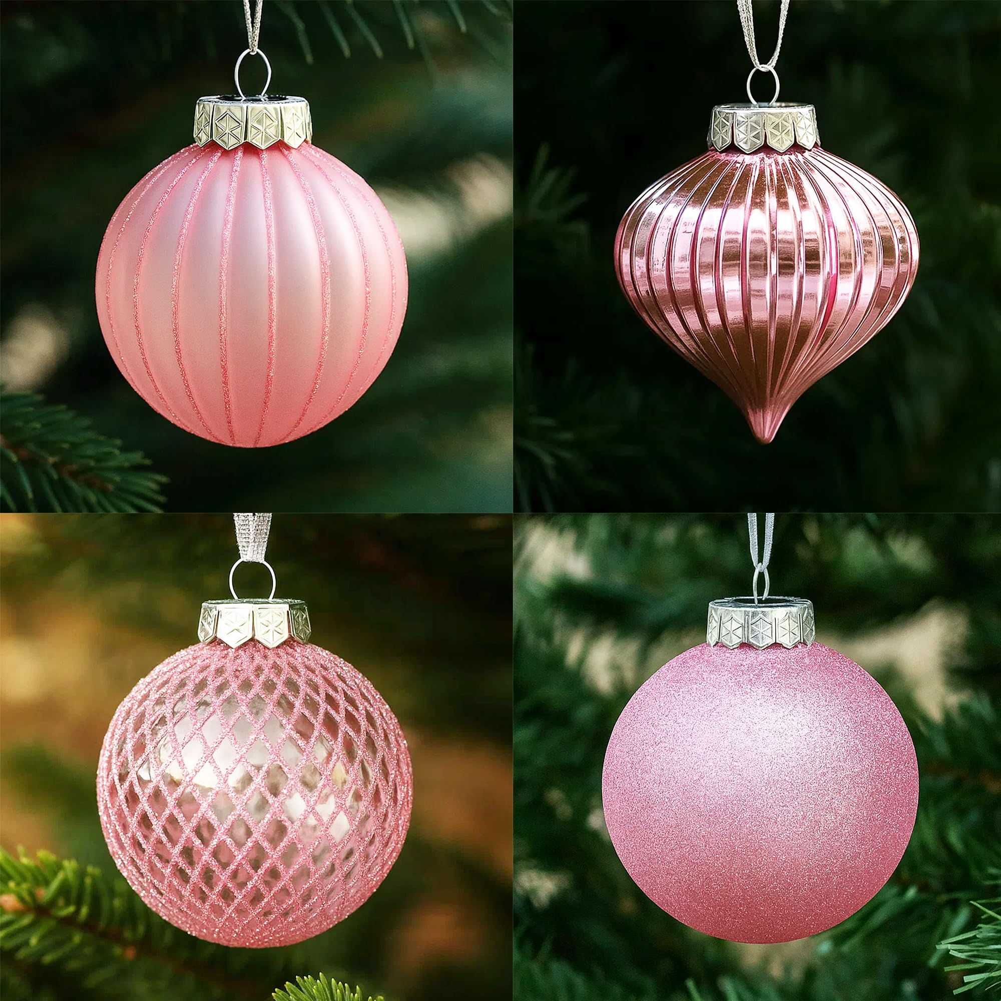 SLEETLY 28pk Bauble Pink Ornaments for Christmas Tree Holiday Xmas Decorations, Shatterproof Plastic 3.15 Baubles, Icicles and Snowflakes