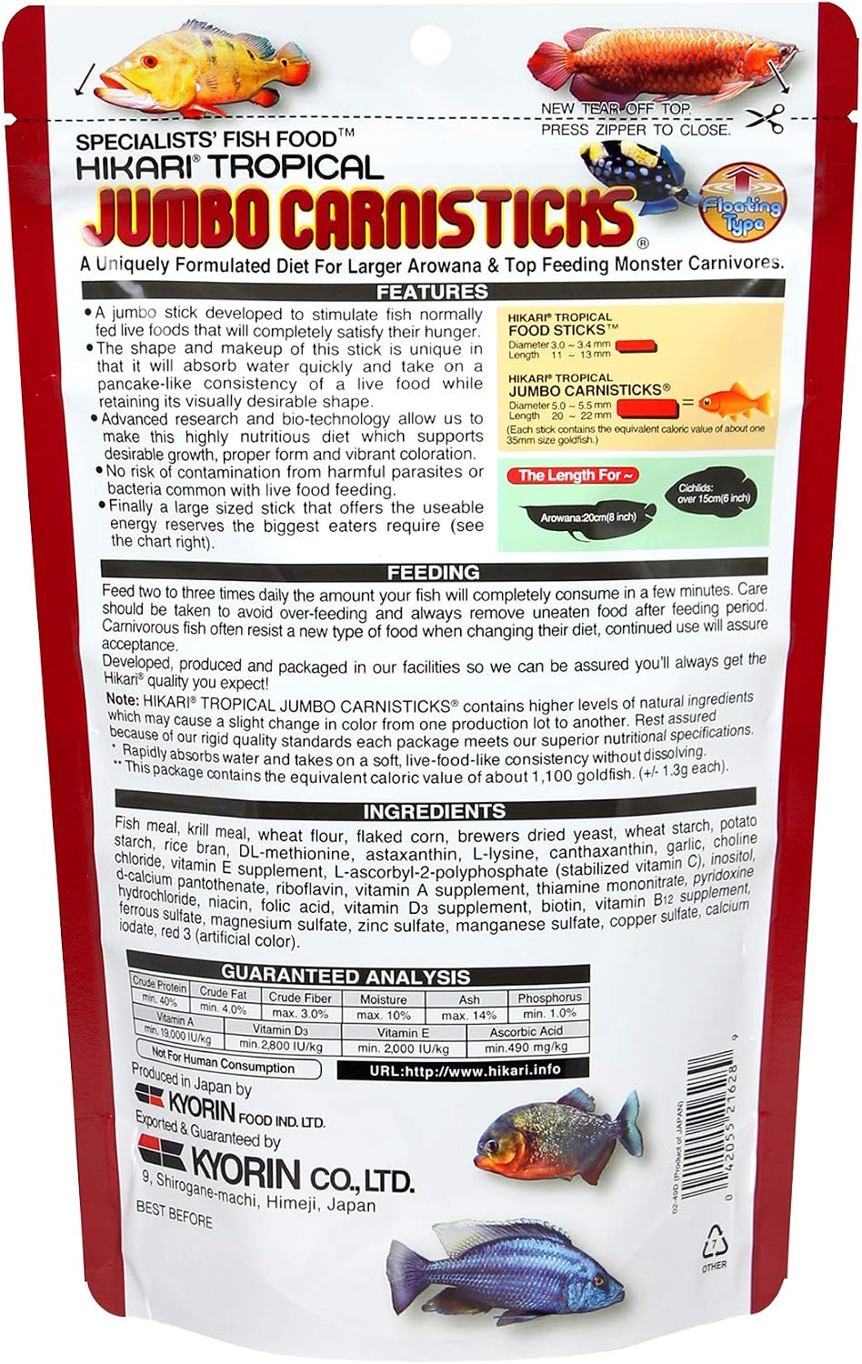 Hikari Tropical Jumbo Carnisticks Fish Food, 6.37 oz (182g), Rust, 182 g (Pack of 1) - Image 3
